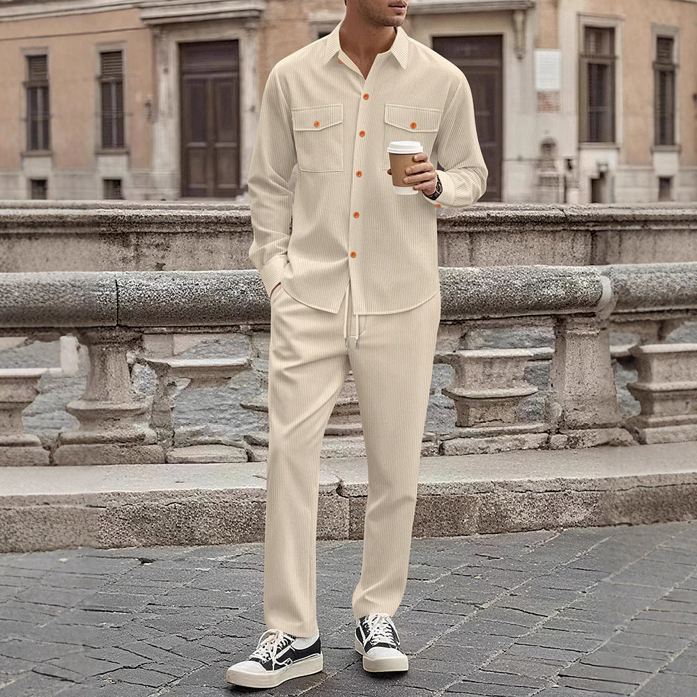Men's Casual Stripe Set with Modern Button Details and Practical Pockets Lisslune