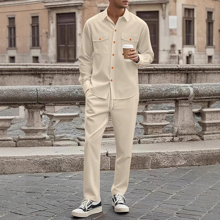 Men's Casual Stripe Set with Modern Button Details and Practical Pockets Lisslune