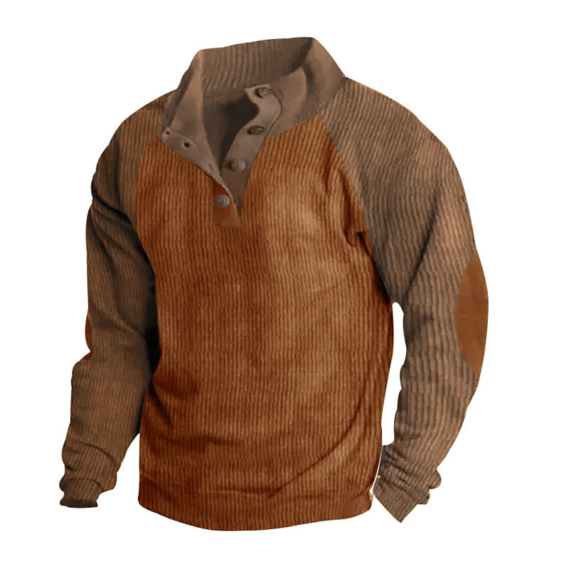 Men's structured pullover shirt with button placket and leather details Lisslune