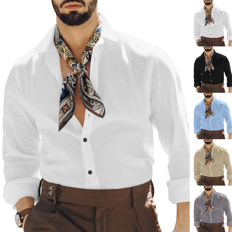 Men's elegant long-sleeve shirt with fashionable neck scarf Lisslune