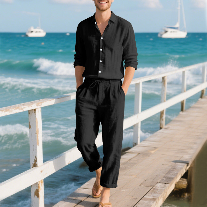 Men's Lightweight Summer Pants with Adjustable Waist and Smooth Woven Pattern Lisslune