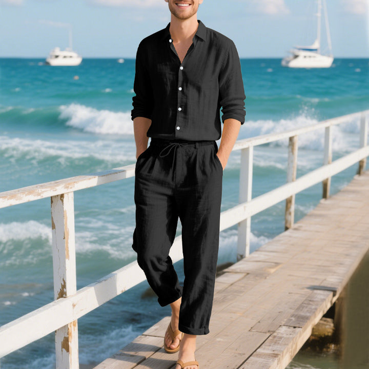Men's Lightweight Summer Pants with Adjustable Waist and Smooth Woven Pattern Lisslune