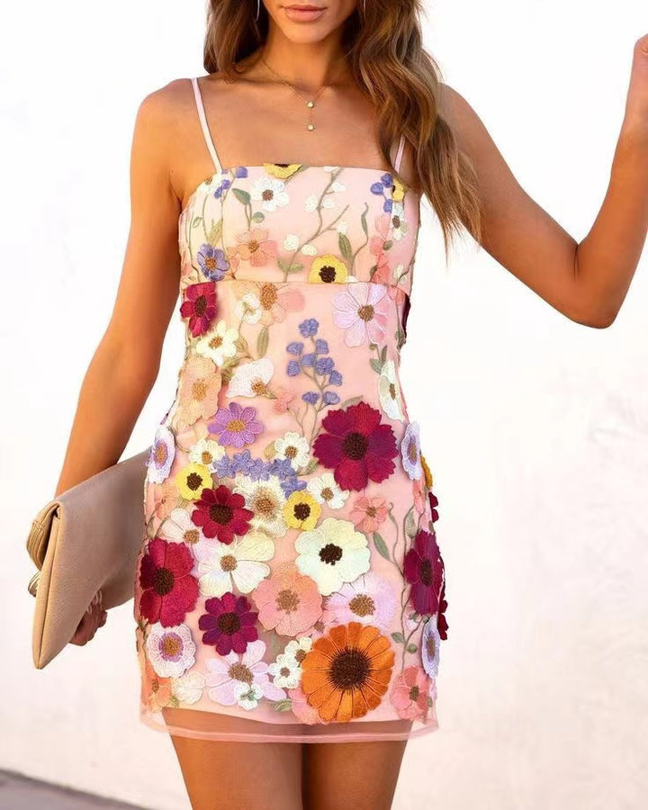 Women's lace elegant cocktail dress with floral 3D applications