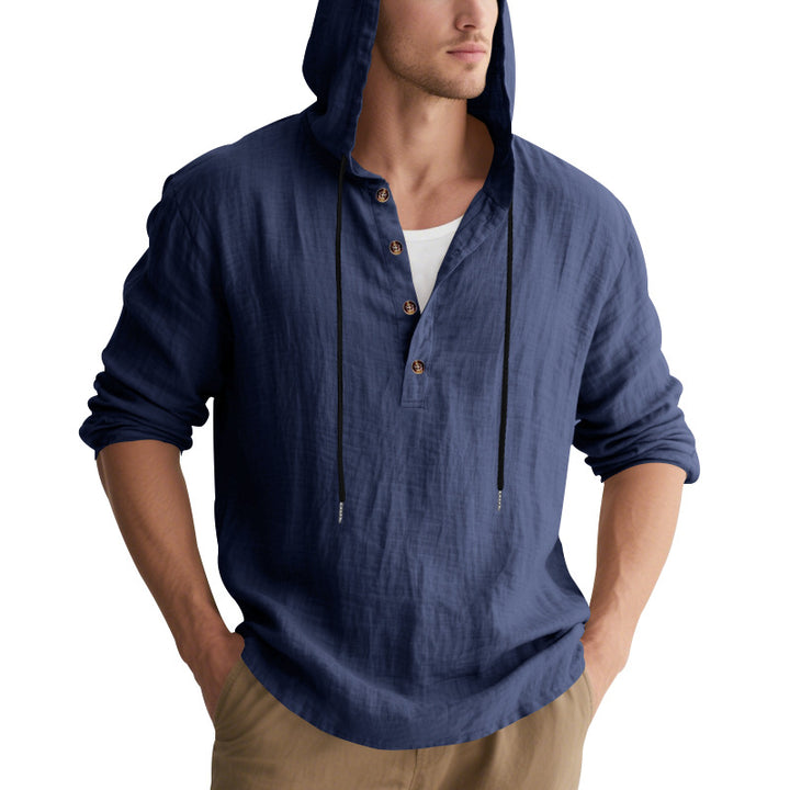 Men's Casual Hooded Shirt with Button Placket and High-Quality Cotton Material Lisslune