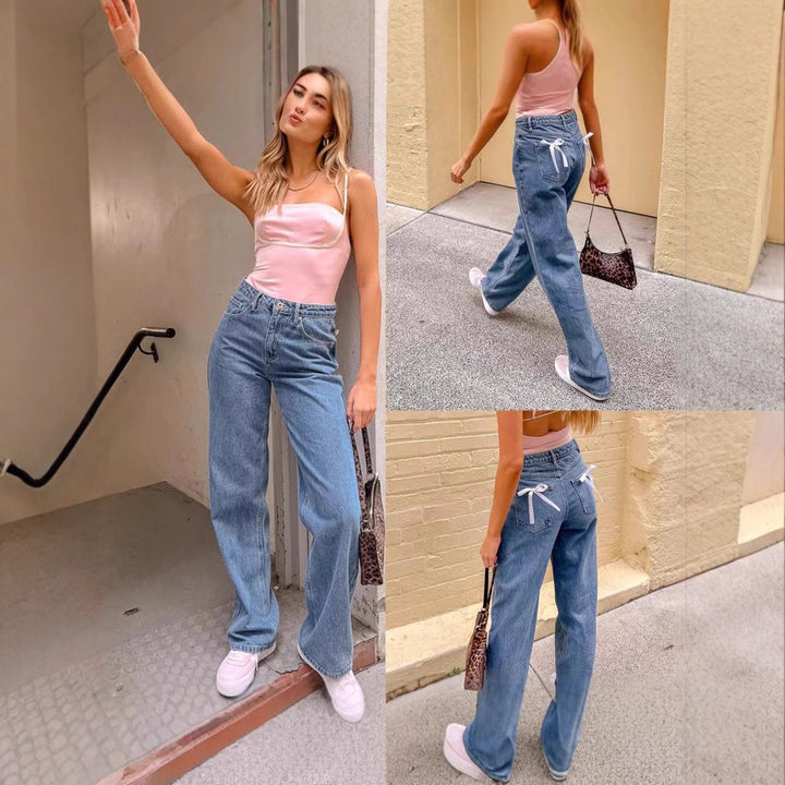 Women's High Waist Jeans with Wide Leg and Classic Cut Lisslune