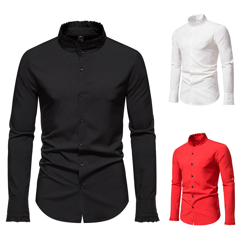 Men's Elegant Long Sleeve Shirt with Ruffle Details Lisslune