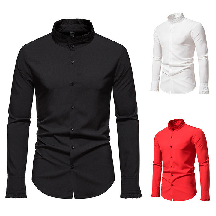 Men's Elegant Long Sleeve Shirt with Ruffle Details Lisslune