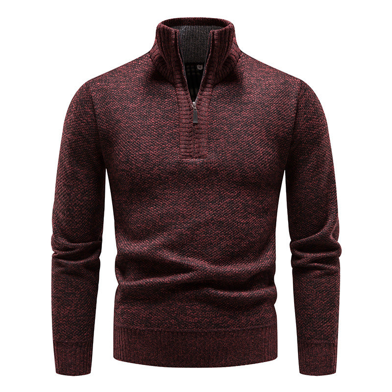 Men's elegant knitted sweater with modern stand-up collar and zipper Lisslune