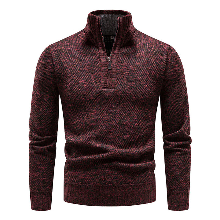Men's elegant knitted sweater with modern stand-up collar and zipper Lisslune