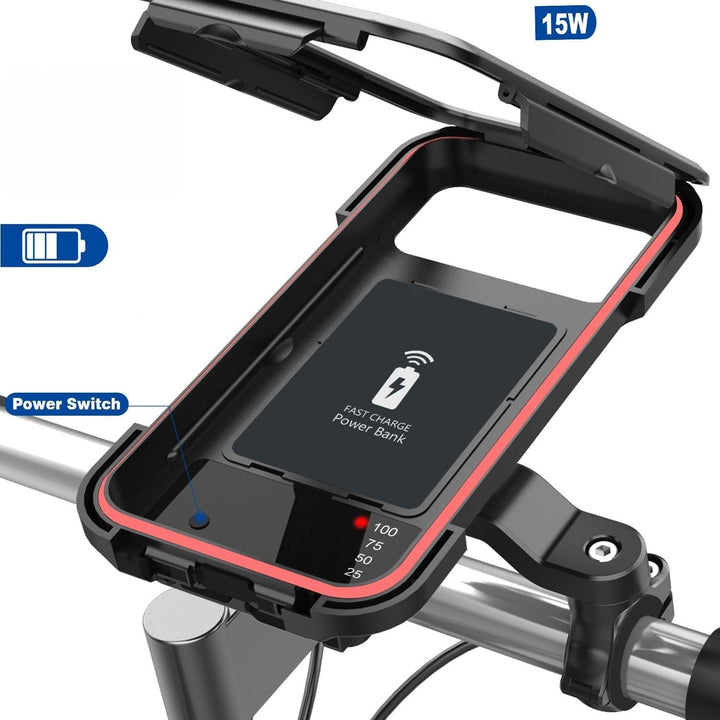 Lisslune | RideCharge Pro – Waterproof Phone Holder with USB and 15W Wireless Charging for Bicycle and E-Bike