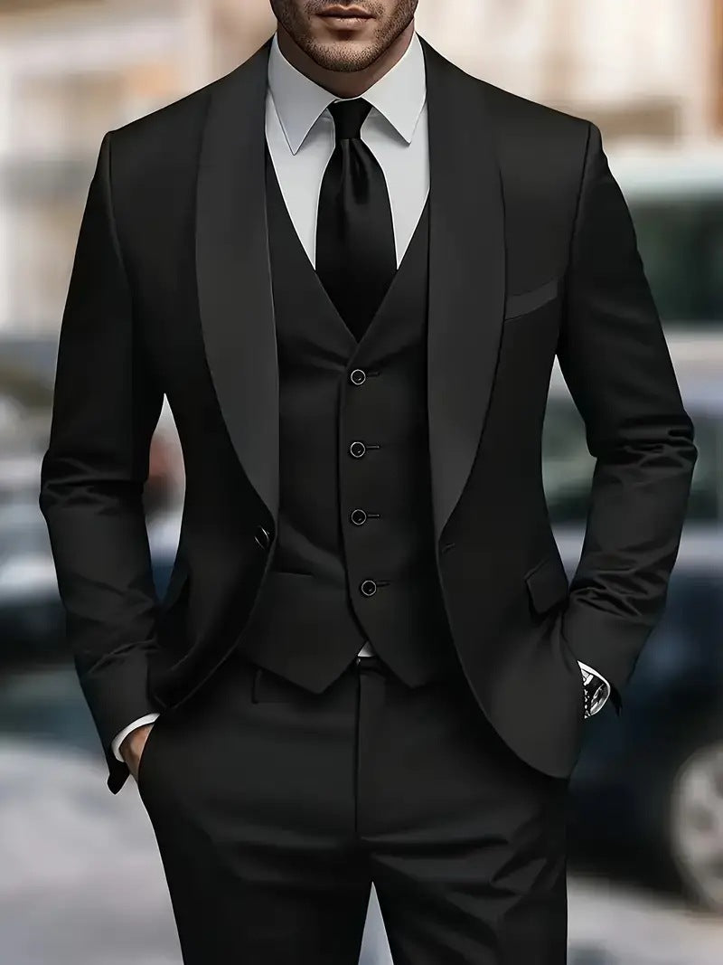 Men's elegant three-piece suit set with satin vest Lisslune
