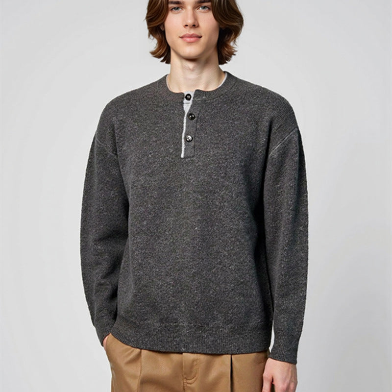 Men's Classic Pullover with Button Placket Lisslune