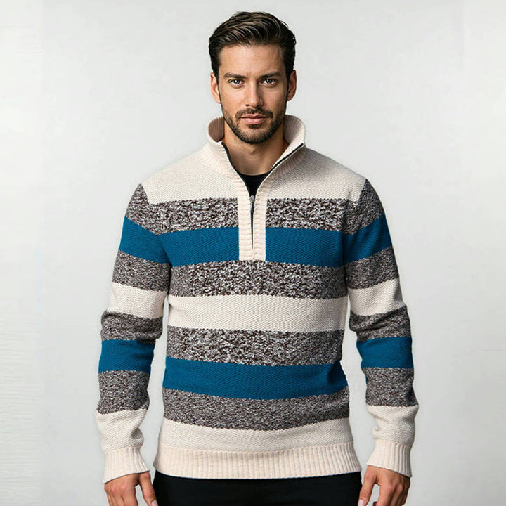 Men's fashionable stand-up collar sweater with decorative stripes Lisslune