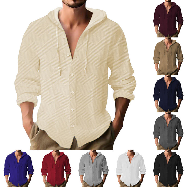Men's Hooded Blouse with Textured Design Lisslune