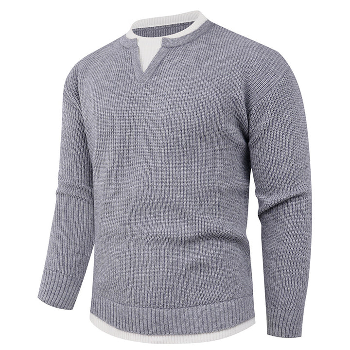 Men's knitted pullover with V-neck and fine structure Lisslune