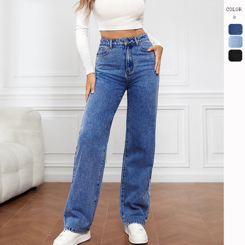 Ladies high-cut denim jeans with wide leg Lisslune