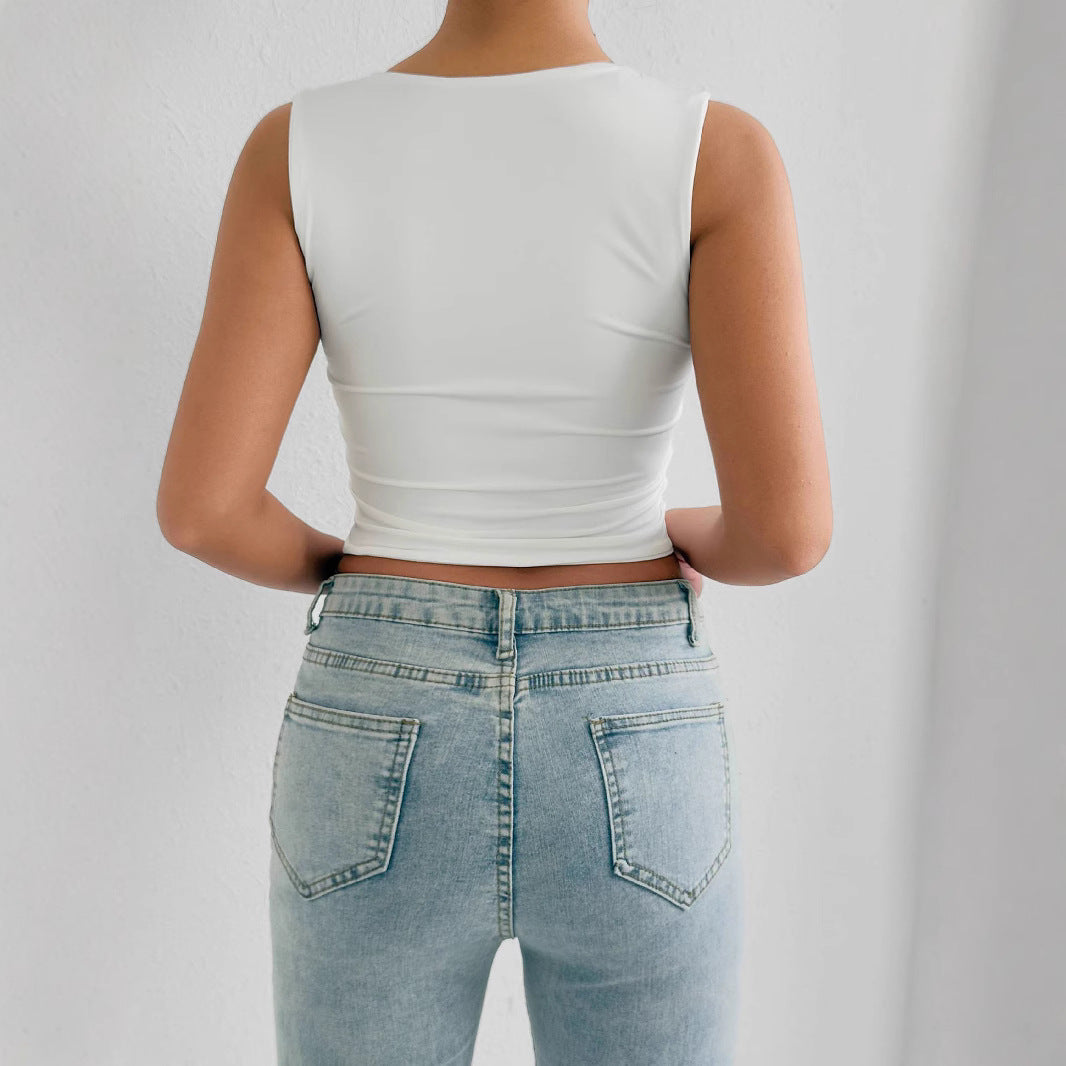 Damen figurbetontes Crop-Top mit tiefem V-Ausschnitt Lisslune