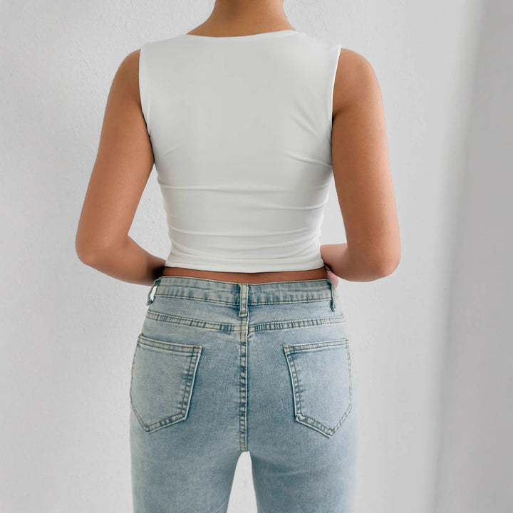 Damen figurbetontes Crop-Top mit tiefem V-Ausschnitt Lisslune