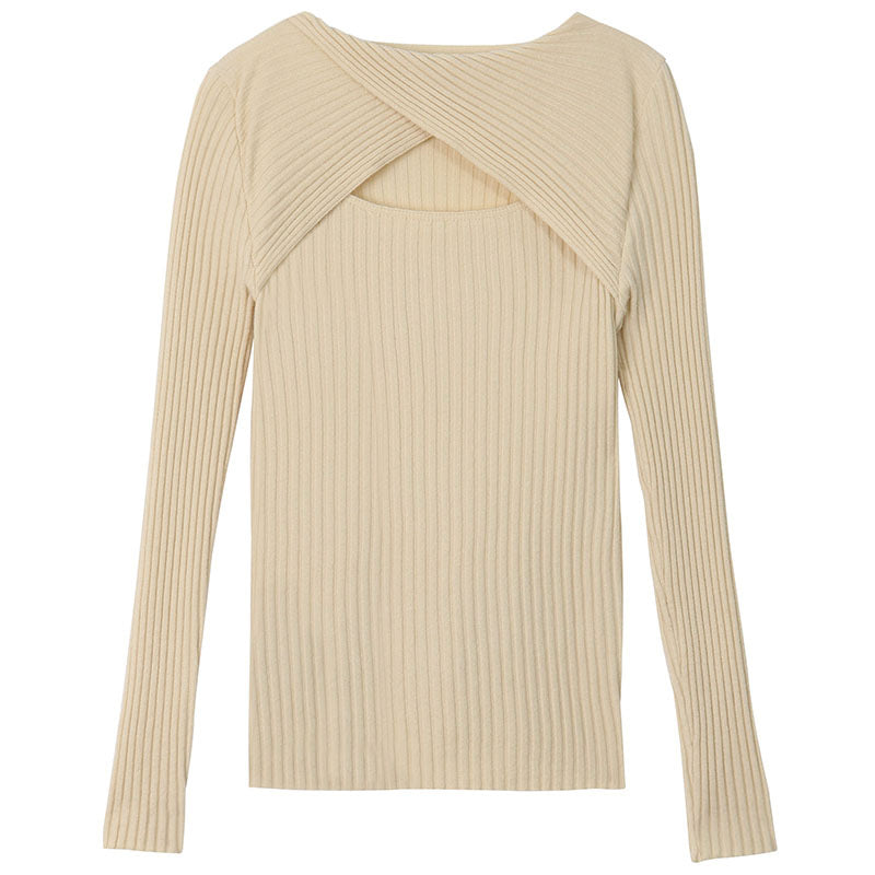 Women's long sleeve shirt with open shoulder area and rib knit pattern Lisslune