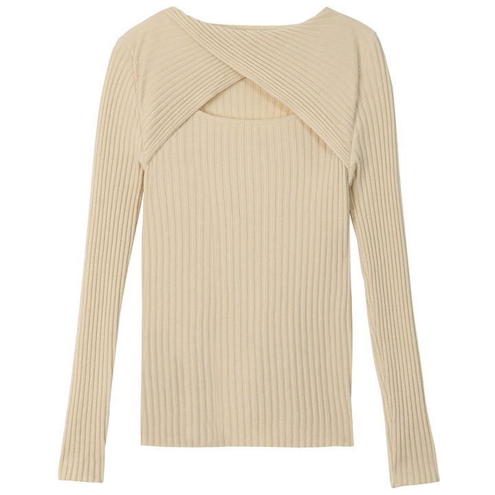 Women's long sleeve shirt with open shoulder area and rib knit pattern Lisslune