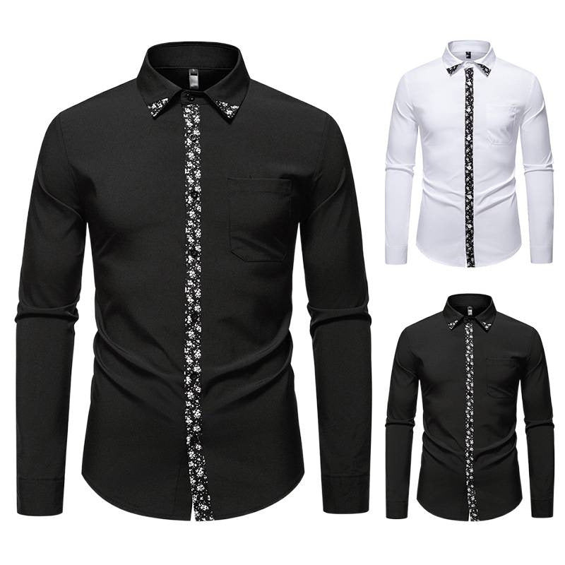 Men's Long Sleeve Shirt with Floral Accent Lisslune