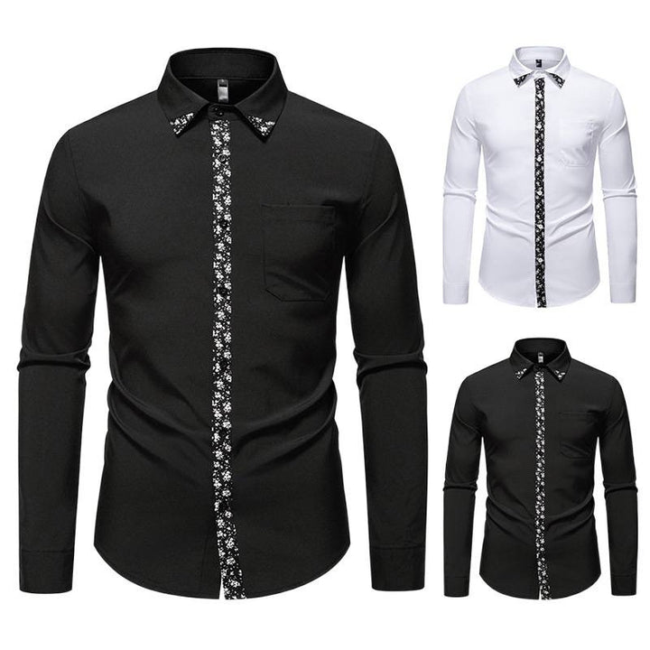Men's Long Sleeve Shirt with Floral Accent Lisslune