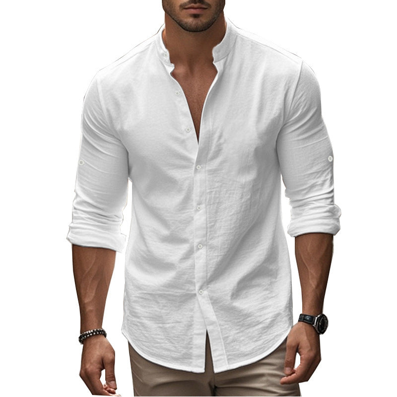 Men's Casual Long Sleeve Shirt with Modern Stand-Up Collar Lisslune