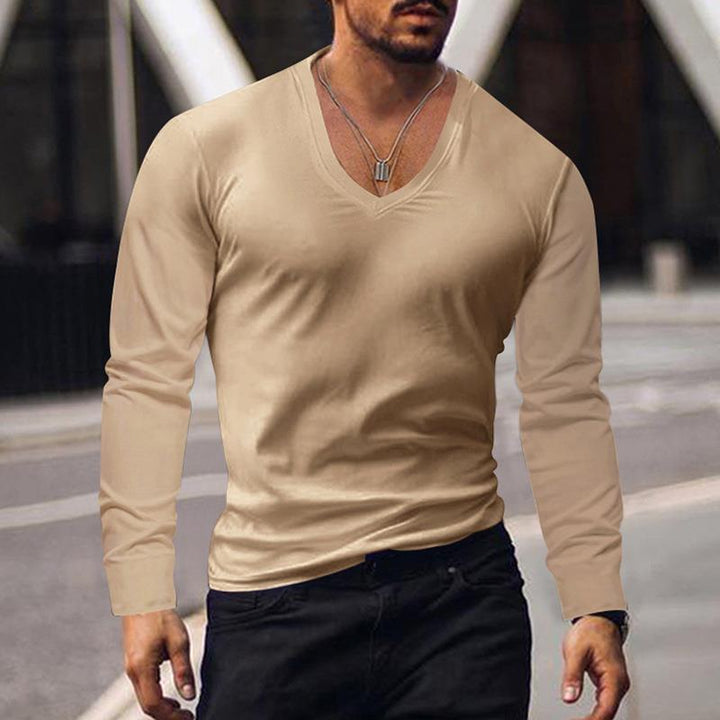 Men's long-sleeved V-neck T-shirt Lisslune