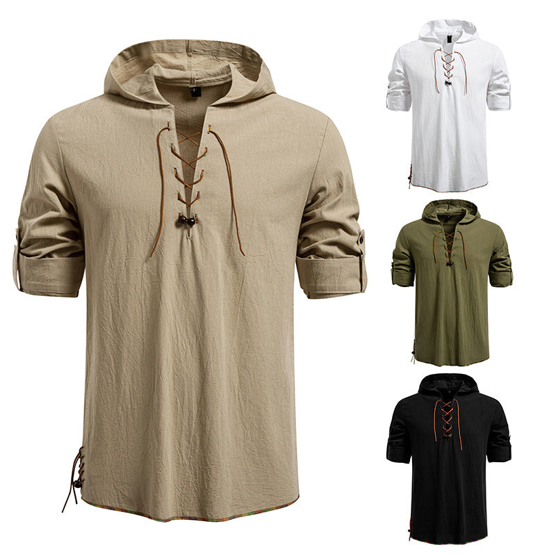 Men's hooded blouse with unique lacing design Lisslune