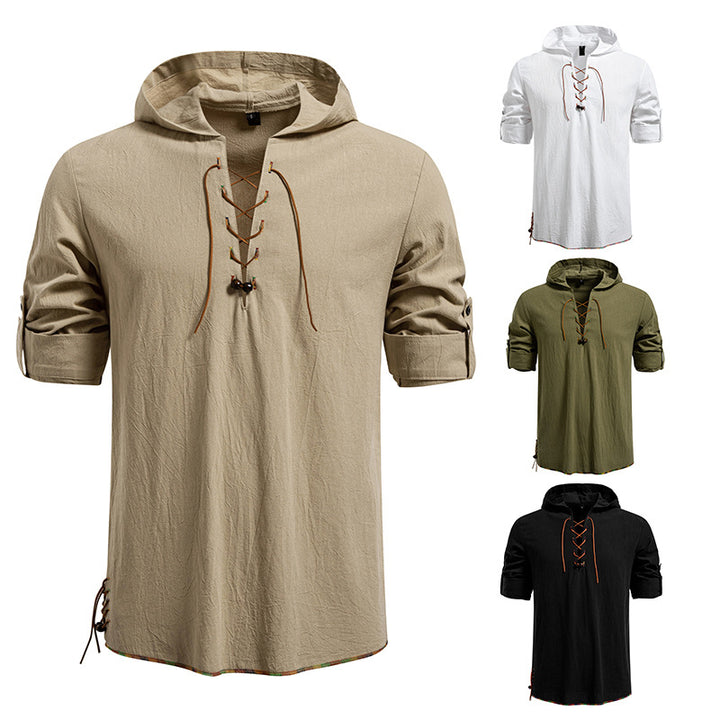 Men's hooded blouse with unique lacing design Lisslune