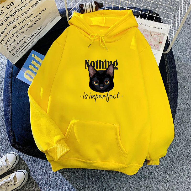 Women's Cozy Hoodie with Artistic Cat Design Lisslune