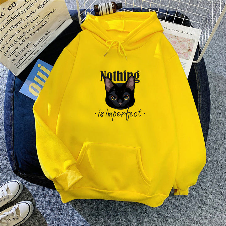Women's Cozy Hoodie with Artistic Cat Design Lisslune