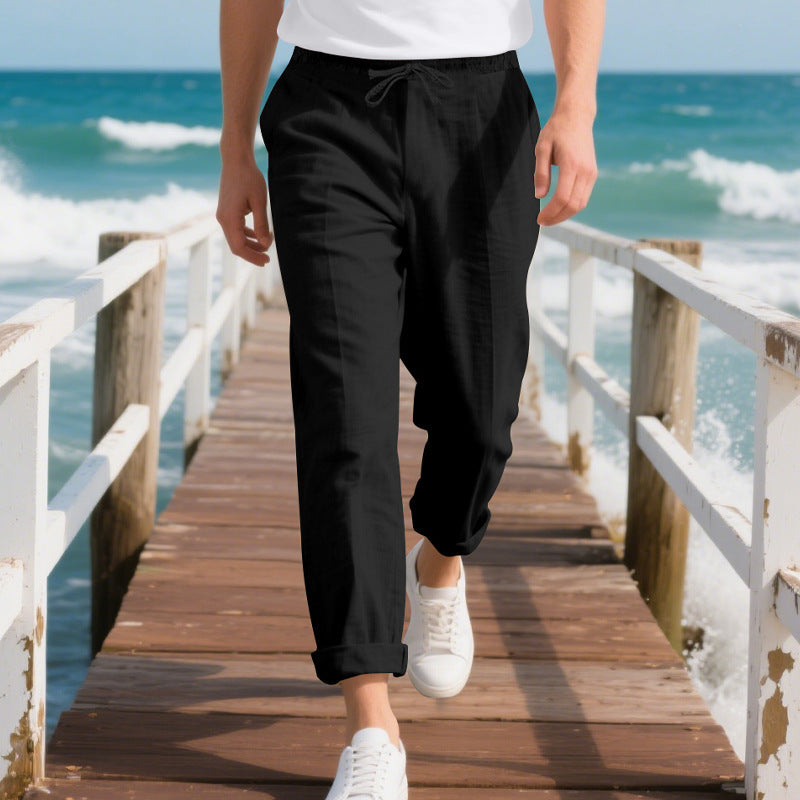 Men's comfortable beach pants with elastic waistband and adjustable drawstring Lisslune