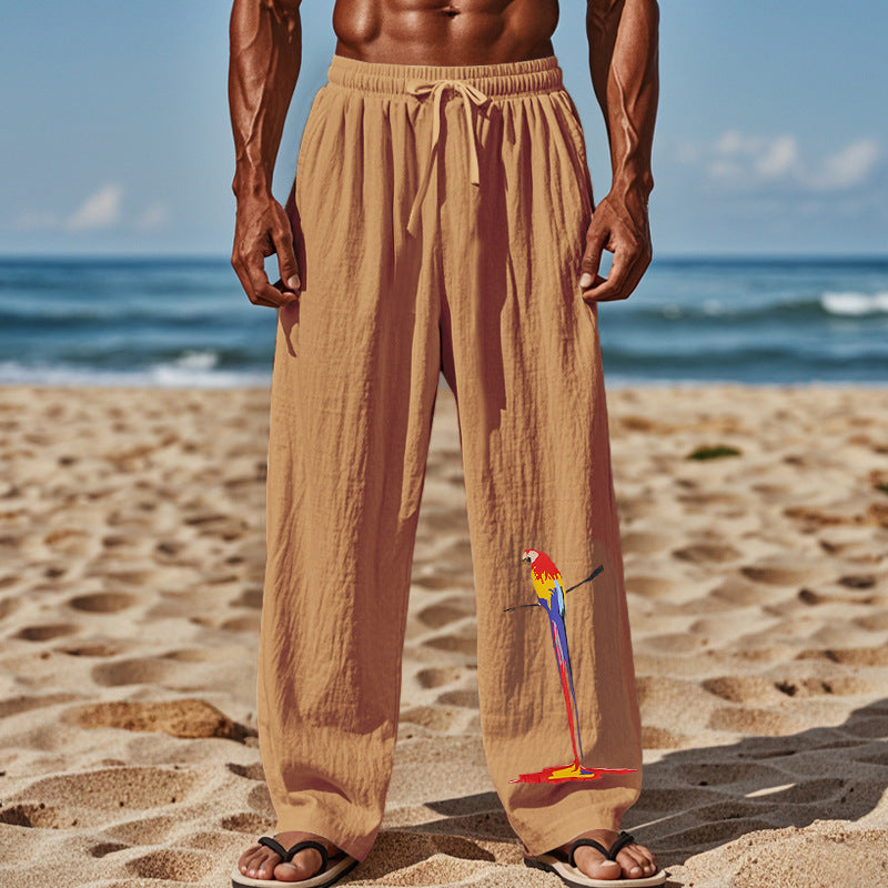 Men's Lightweight Beach Sandal Pants with Elastic Waistband and Colorful Print Lisslune