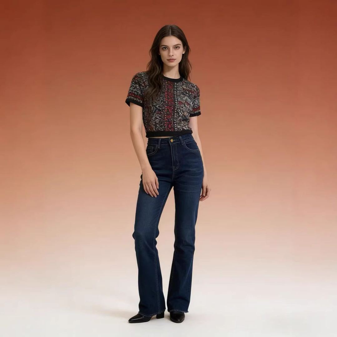Women's high-waisted bootcut jeans in elegant design Lisslune