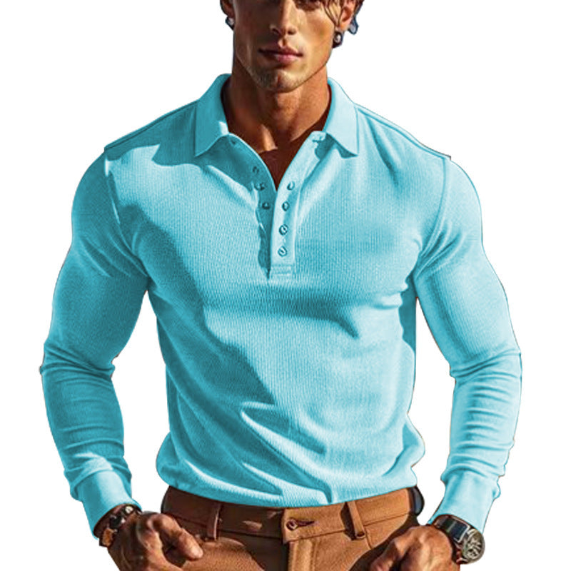 Men's elegant long sleeve polo with button placket and textured design Lisslune
