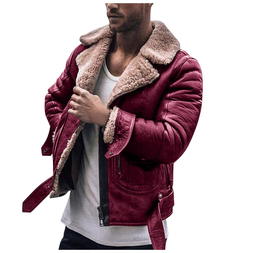 Men's leather jacket with collar-shaped teddy lining Lisslune
