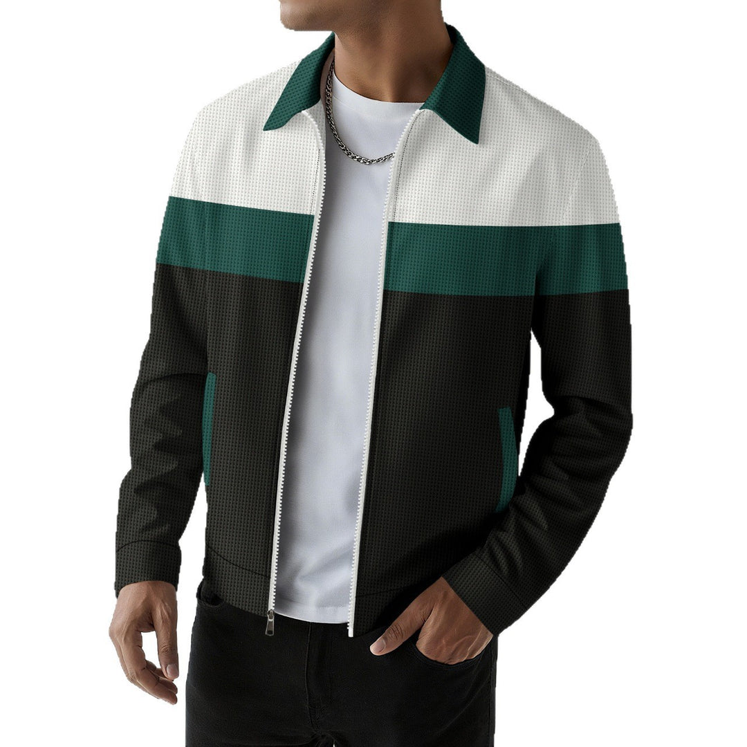 Men's fashionable bomber jacket with textured design and contrast stripes Lisslune