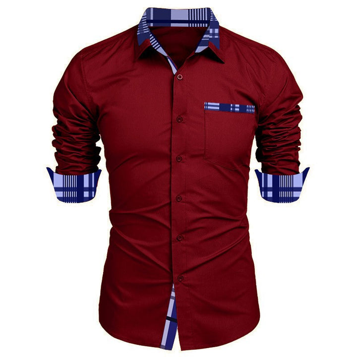 Men's Business Shirt with Fashionable Check Collar and Practical Chest Pocket Lisslune