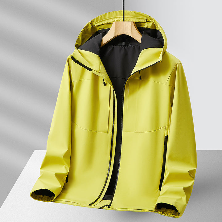 Men's Waterproof Outdoor Jacket with Adjustable Hood Collar and Breathable Features Lisslune