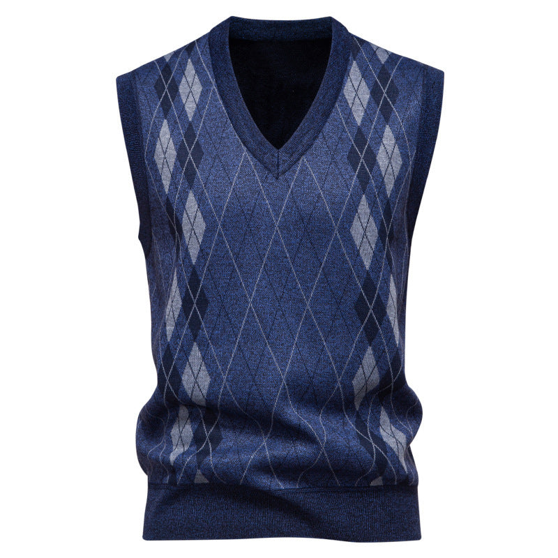 Men's sleeveless knitted vest with modern diamond pattern Lisslune