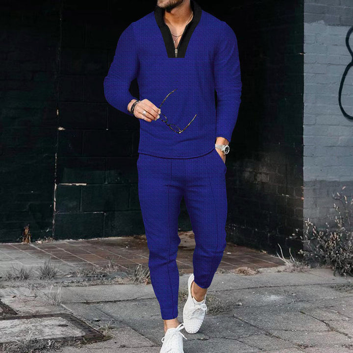 Men's sporty set with modern stand-up collar and fine check pattern Lisslune