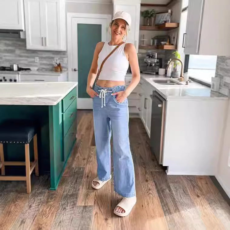 Women's High-Waisted Jeans with Wide Leg Lisslune