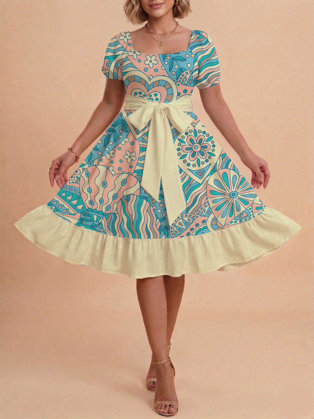 Women's elegant maxi dress with floral design and waist belt Lisslune