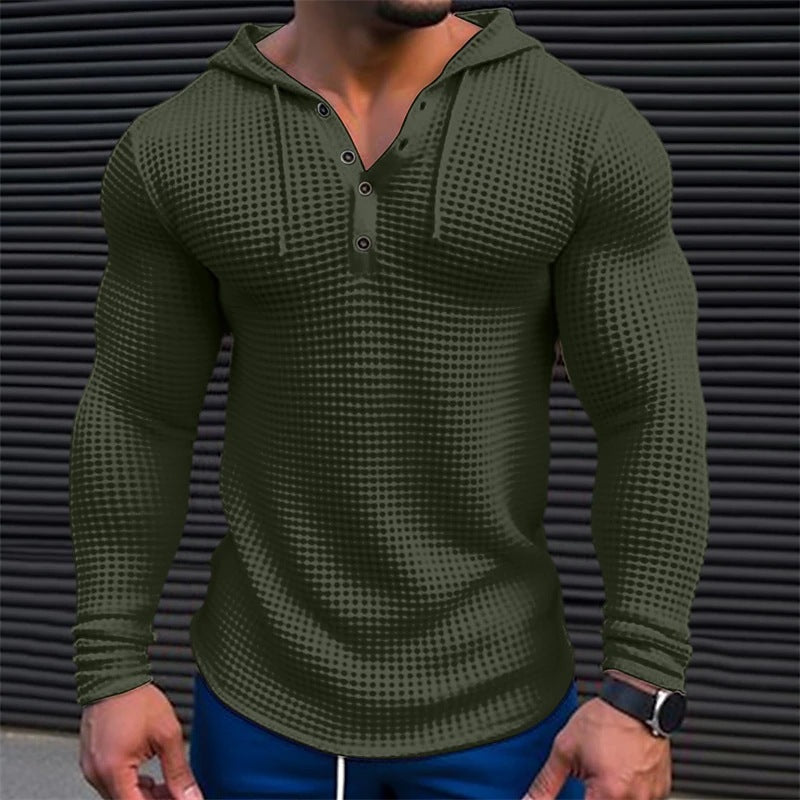 Men's casual waffle texture hoodie with button placket Lisslune