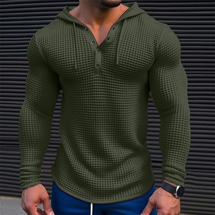 Men's casual waffle texture hoodie with button placket Lisslune
