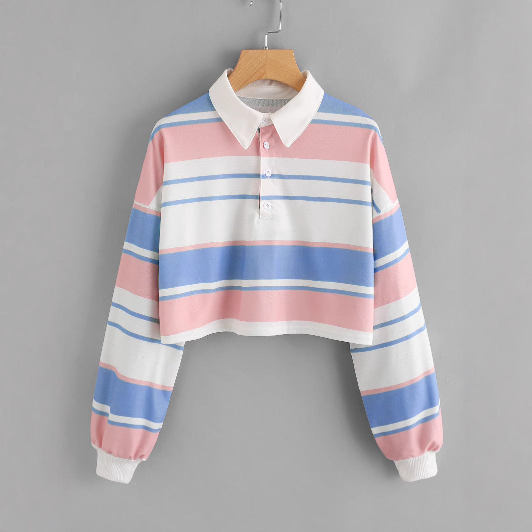 Women's polo shirt in a casual crop design with a stylish color block pattern Lisslune