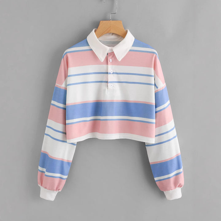 Women's polo shirt in a casual crop design with a stylish color block pattern Lisslune