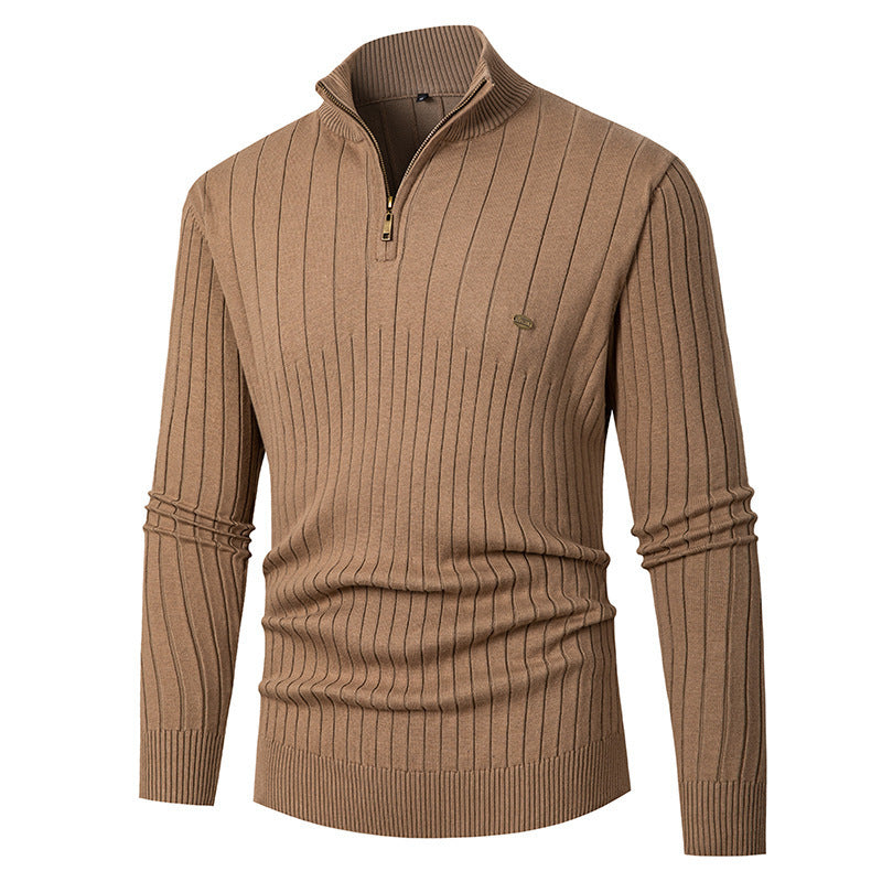 Men's fashionable sweater with zipper and fine rib design Lisslune