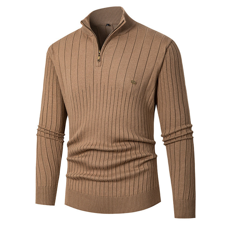 Men's fashionable sweater with zipper and fine rib design Lisslune